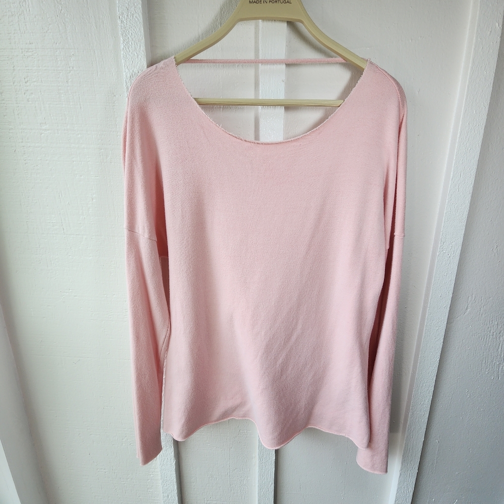 Jala Yoga Womens Sweater Faux Wrap Pink Long Sleeve Scoop Neck Low Back Size Sm